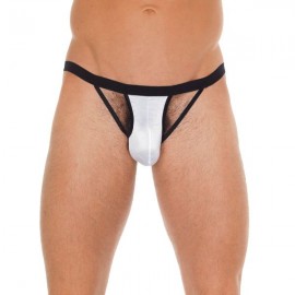 Mens Black GString With White Pouch