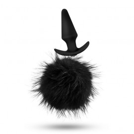 Pom Plugs Black Fur Pom Pom Butt Plug